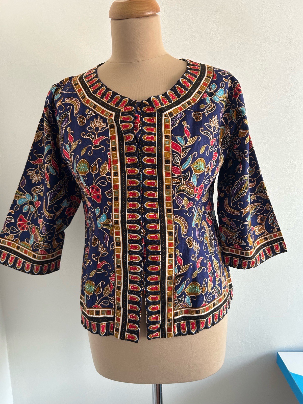 Vintage Indonesian Batik Print Kebaya Top / Blouse - Size UK 10/12