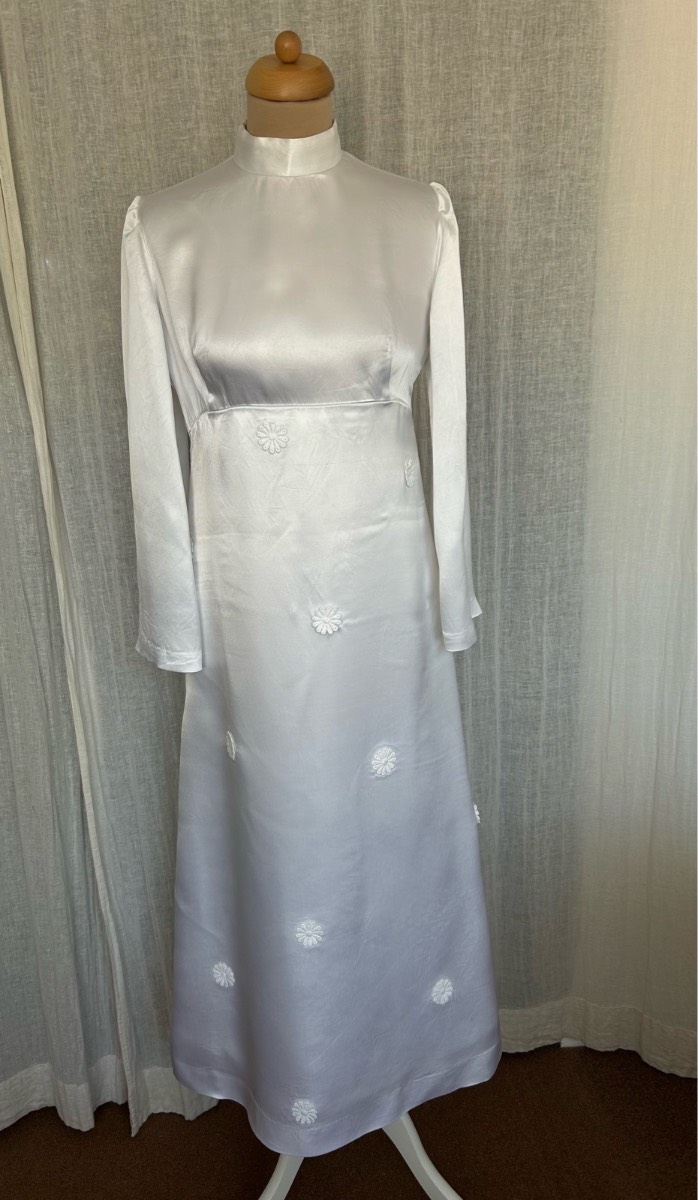 Vintage Style White Satin with Daisy Appliqués