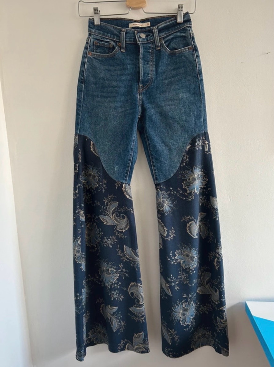 Reworked Levi’s Wedgie Straight Flare Jeans with Floral Inserts
