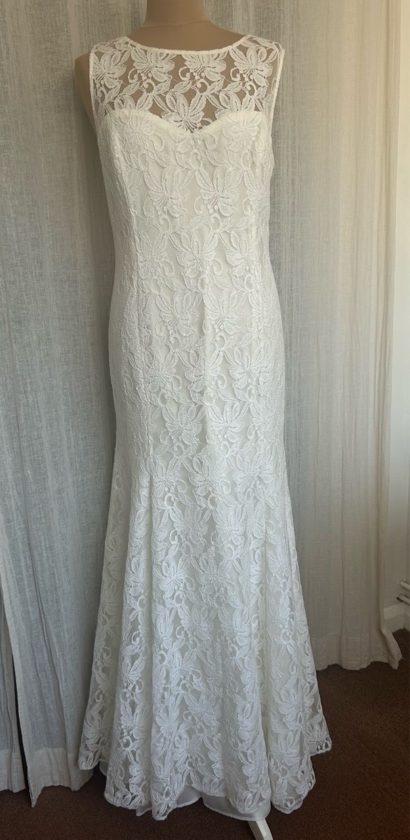 Début Ivory Lace Wedding Dress Sheath Maxi Gown 16/18