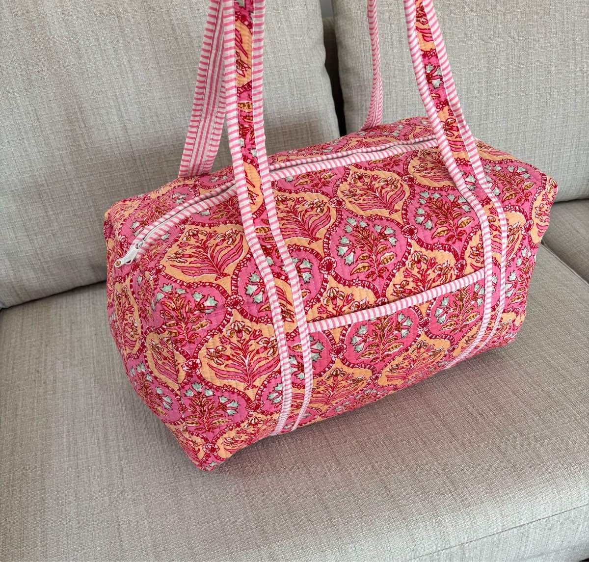 Brand New Boho Quilted Weekender Bag – Block Print Paisley Rose