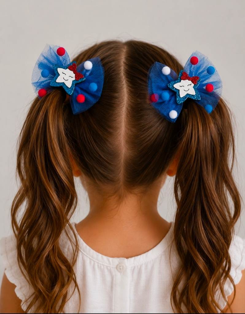 Red white and blue hair bows