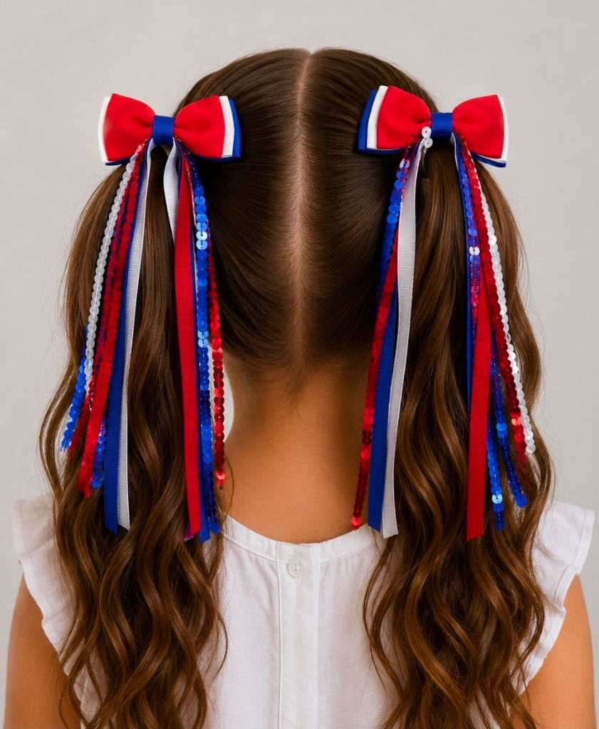 Red white and blue hair bow clips
