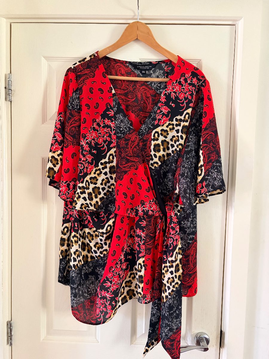Dorothy Perkins Patchwork Mix Wrap Top  UK 22 (Leopard, Paisley, Floral