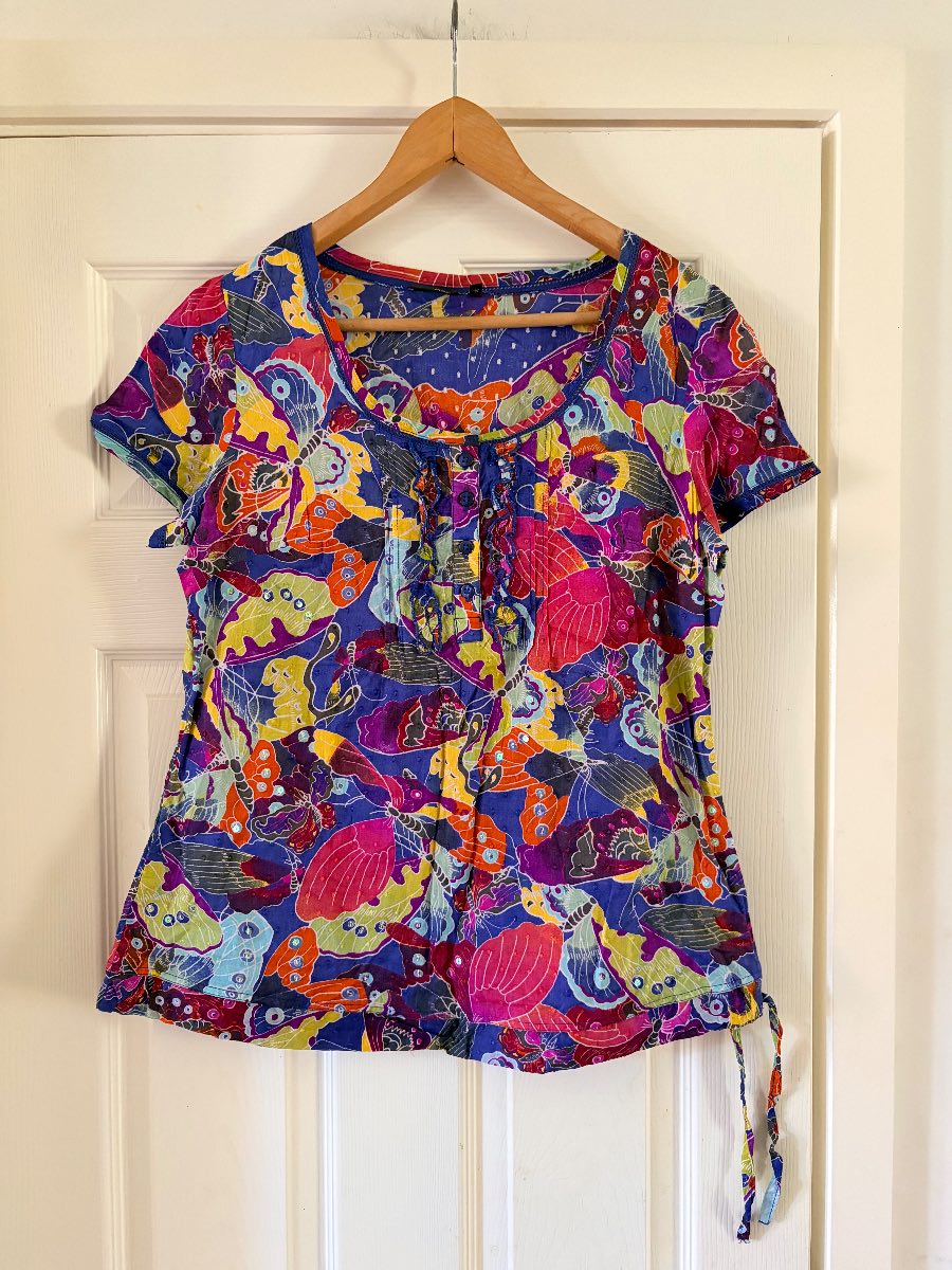 Next Purple Multi-Coloured Butterfly Print Blouse with Sequins - Size 10
