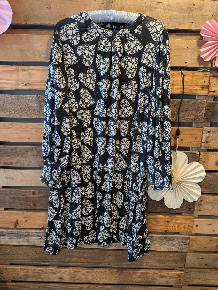 Ladies Next size 18 long sleeve black with white hearts dress