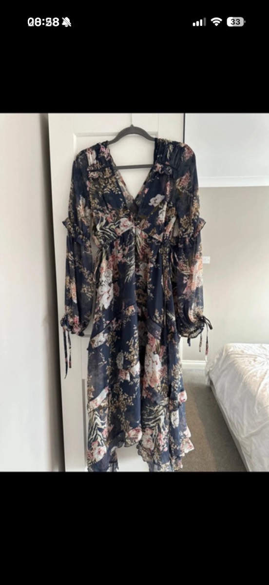Navy ASOS floral occasion dress