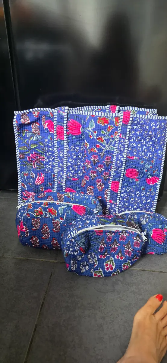 Block Print tote bag and 3 in 1 toiletry bag