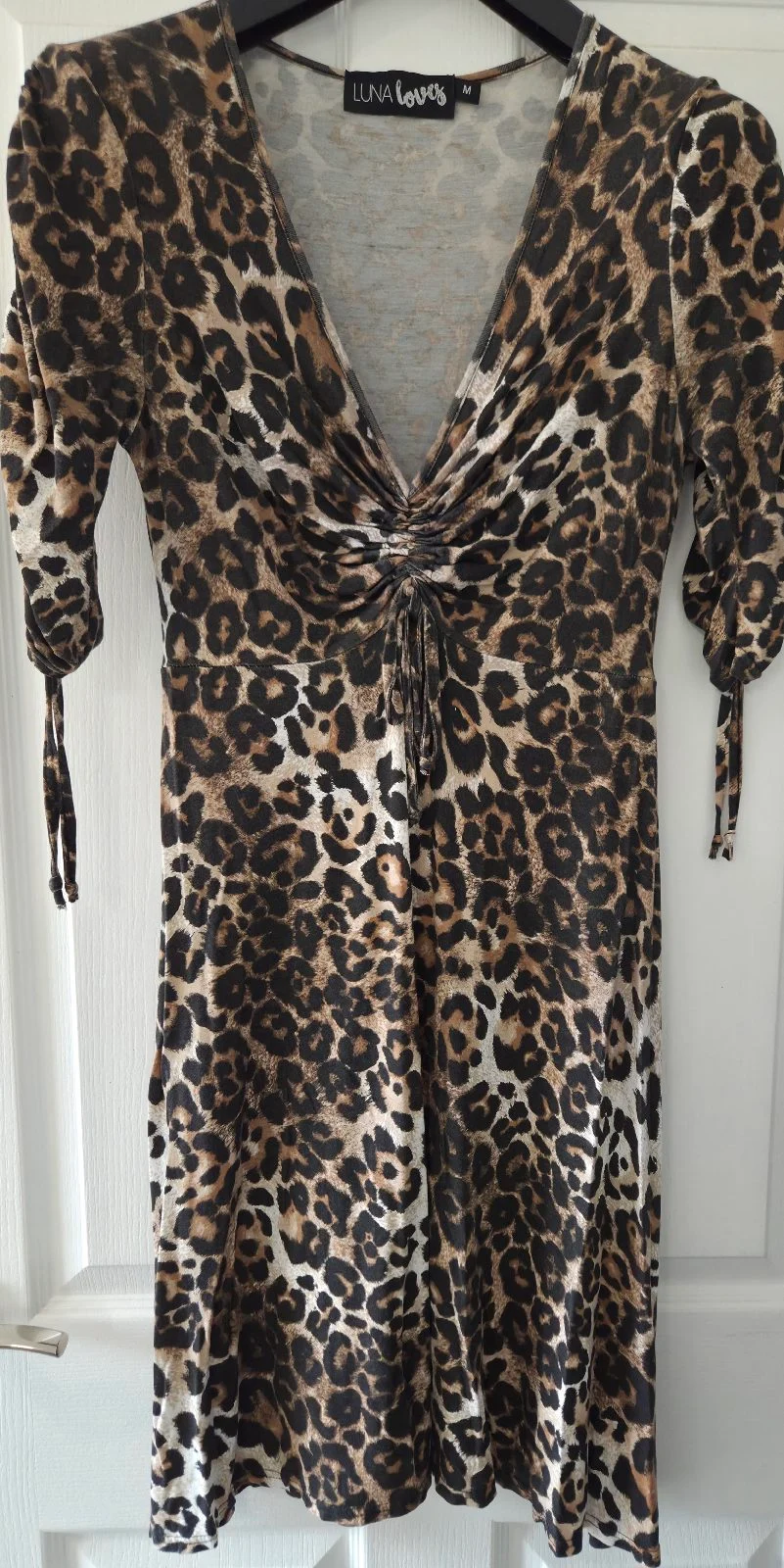 Luna Loves V Neck Leopard Print Midi Dress Size M
