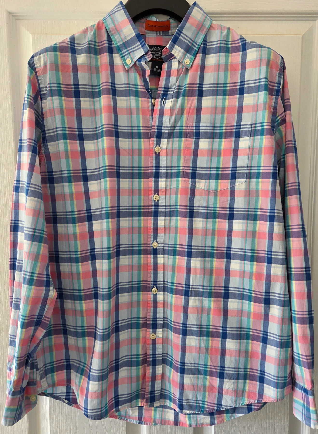 St Johns Bay Comfort Stretch 100% Cotton Plaid Pattern Shirt Size M