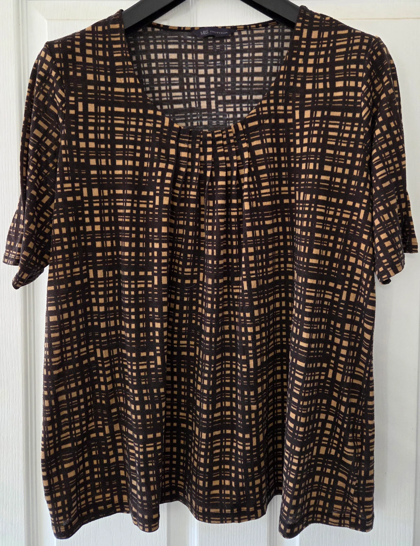 M&S Collection Brown & Black Short Sleeve Top/T-shirt UK20