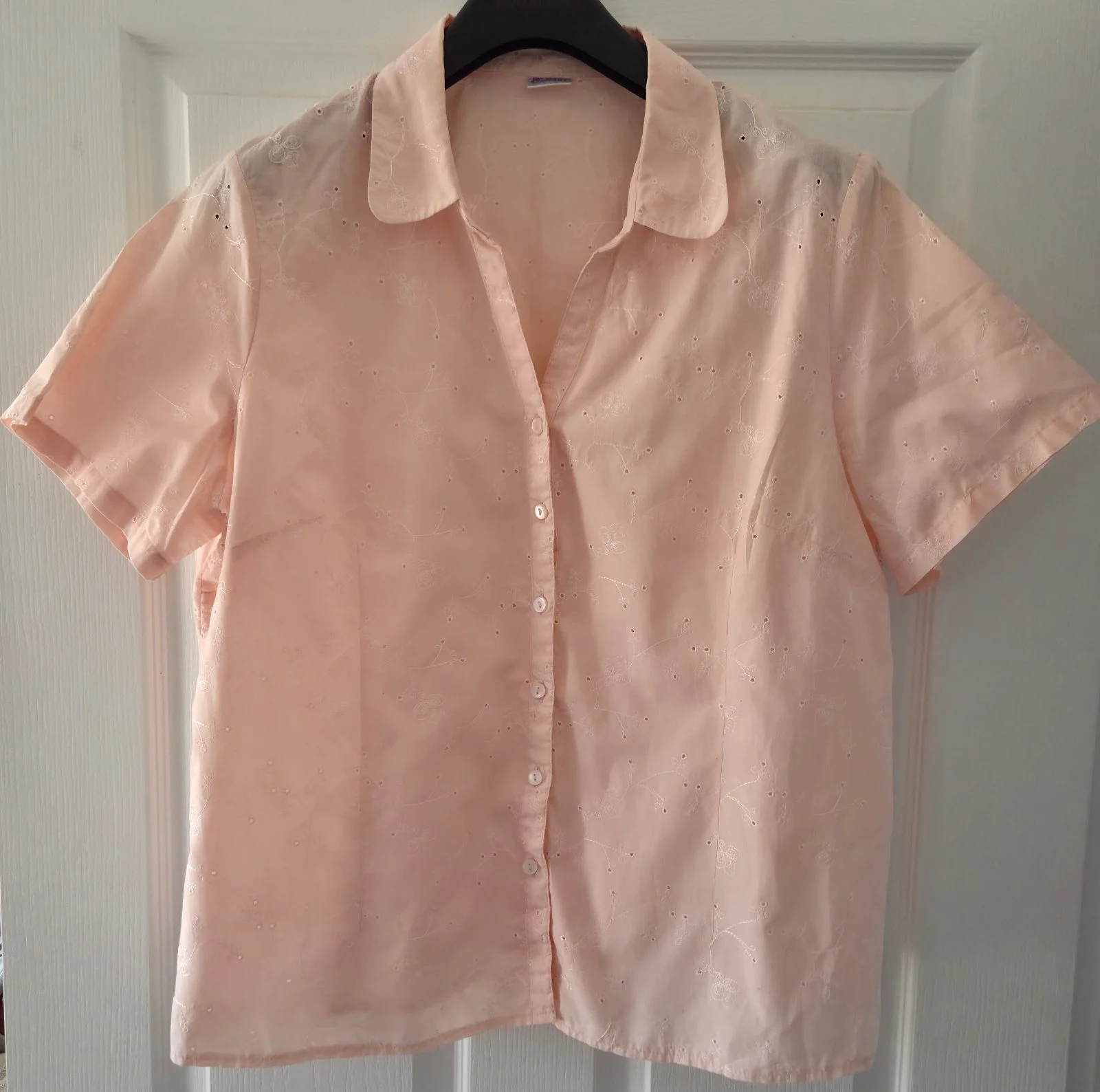 Damart Pink/Rose V Neck Embroidered Blouse Size UK22