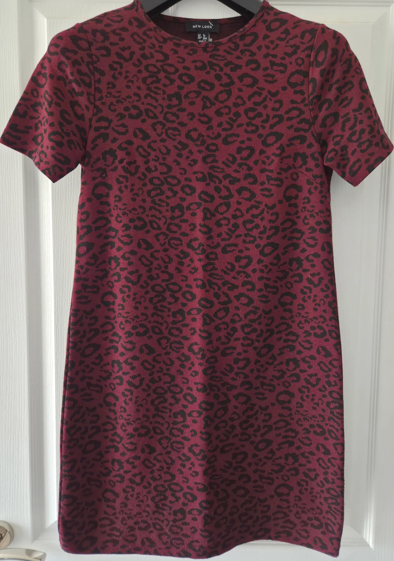 New Look Burgundy Leopard Print Short Sleeve Mini Dress UK8