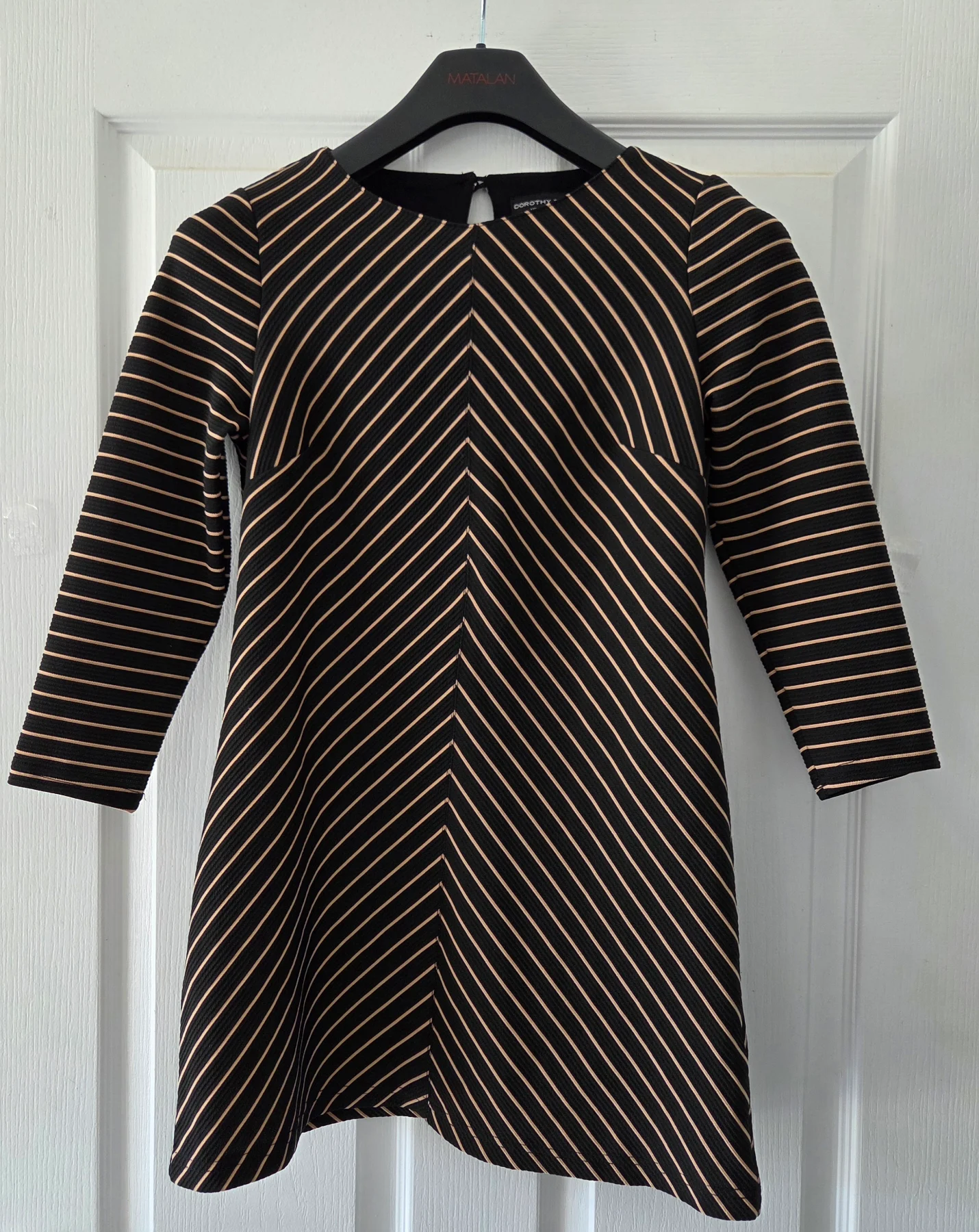 Dorothy Perkins Black & Biege Chevron Striped Long Sleeve Mini Dress UK8