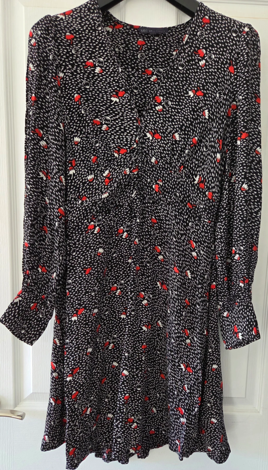 M&S Collection Black, White & Red Knee Length Dress Size UK14