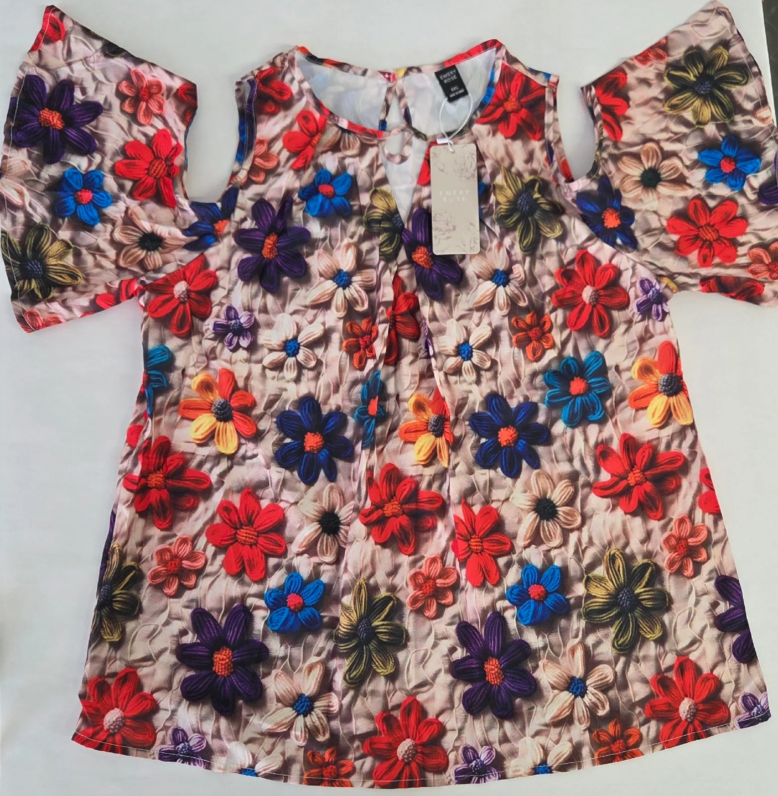 Emery Rose/Shein Floral Print Cold Shoulder Blouse Top BNWT 0XL