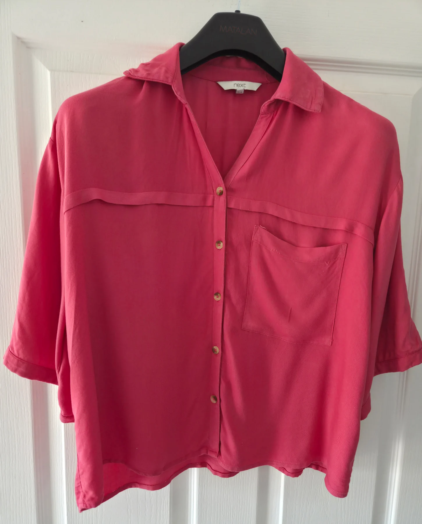 Next Pink V Neck Blouse/Shirt with Adjustable Sleeves Size 12