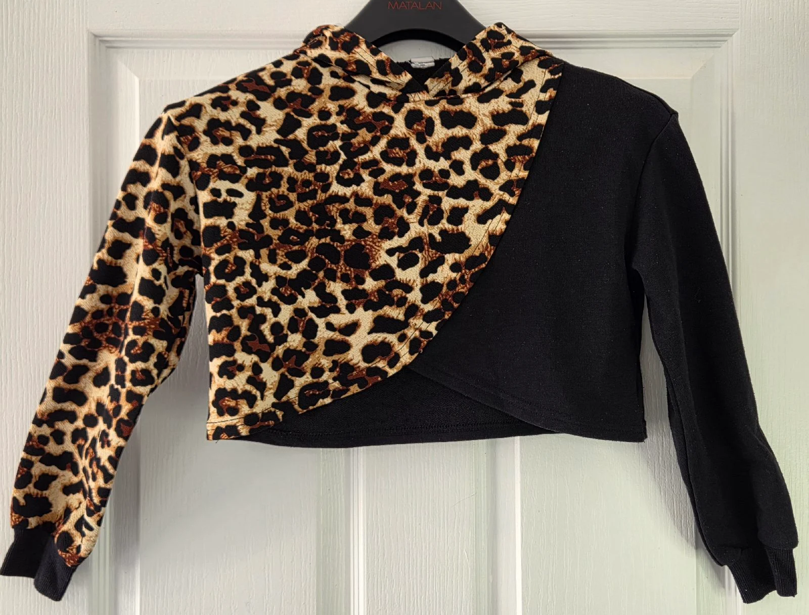 Shein Black & Animal Print Long Sleeve Cropped Hoodie 10 Yrs