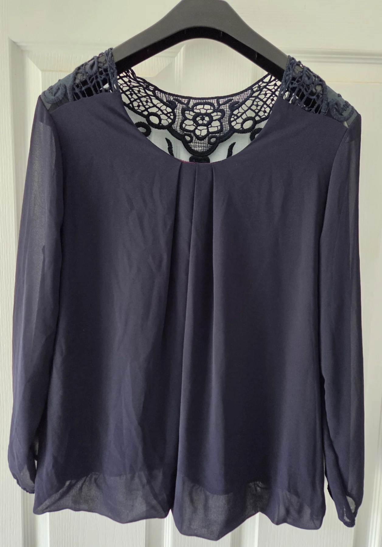 Navy Blouse with Lace Detail & Long Sleeves Unbranded No Tags