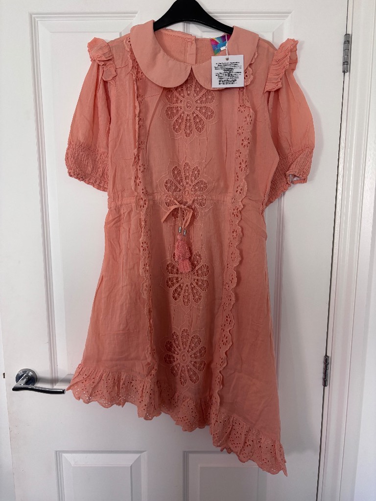 Beatnik Philosophy Handcrafted Salmon Dress – Size M 🌸