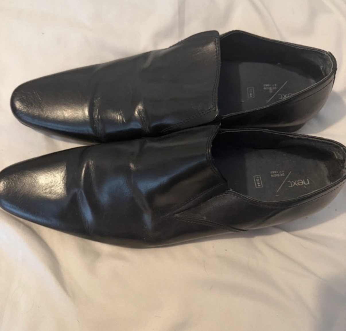 Next Black Leather Look Slip-On Shoes 👞🖤