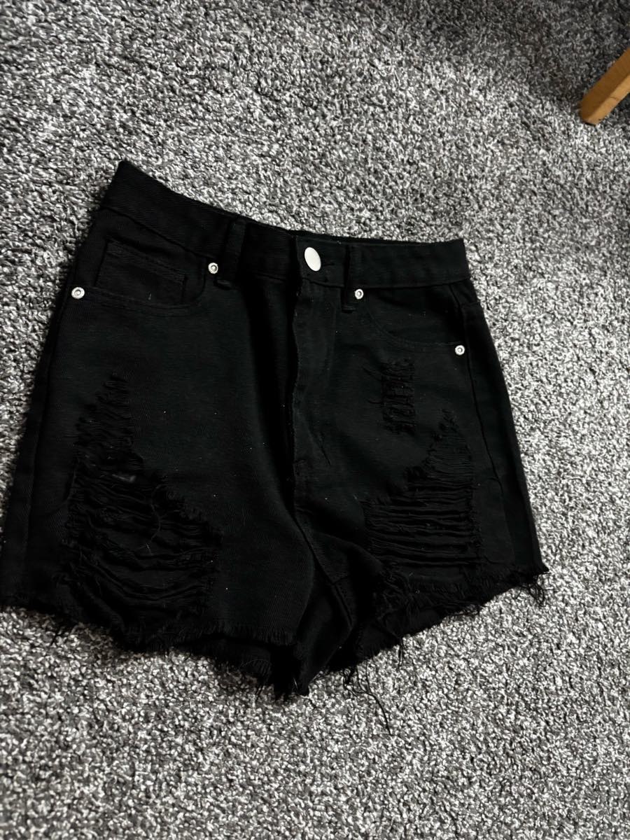 Black Distressed Denim Shorts Size UK 6