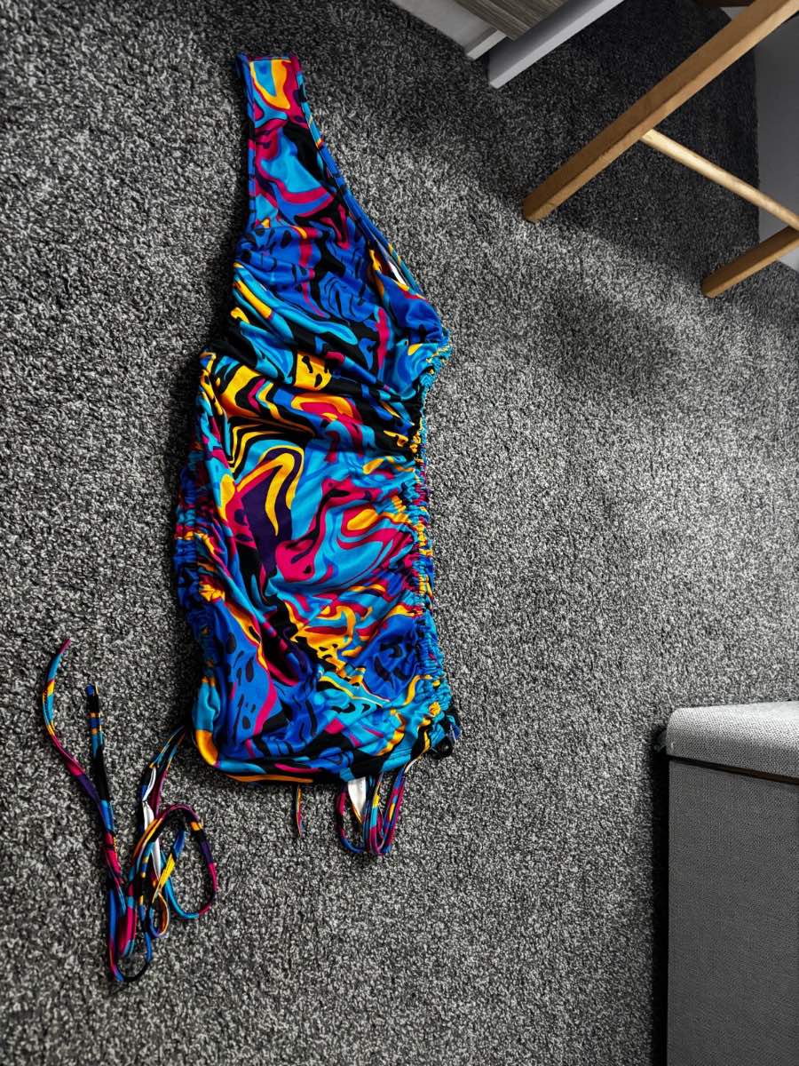 Vibrant Marble Print One-Shoulder Dress Size XS