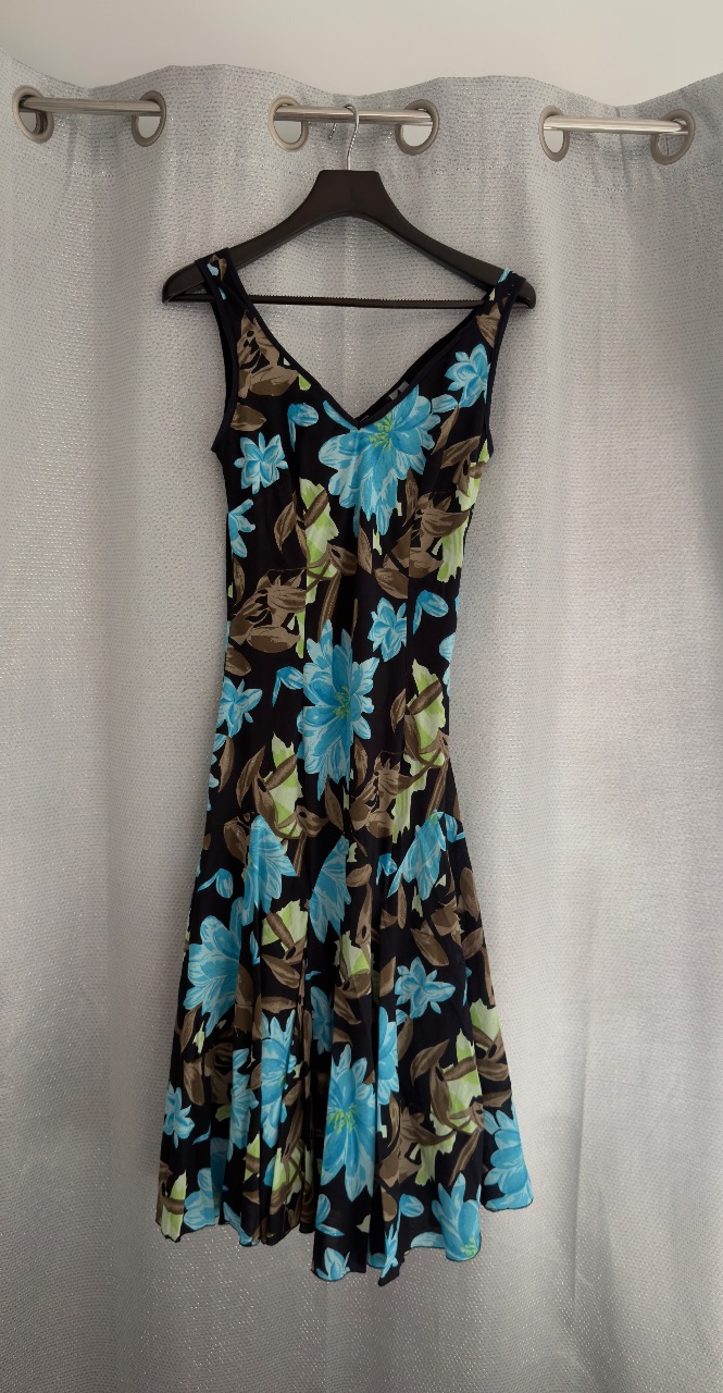 Per Una Floral Midi Dress UK 8 Blue Black Sleeveless Fit & Flare Summer Holiday