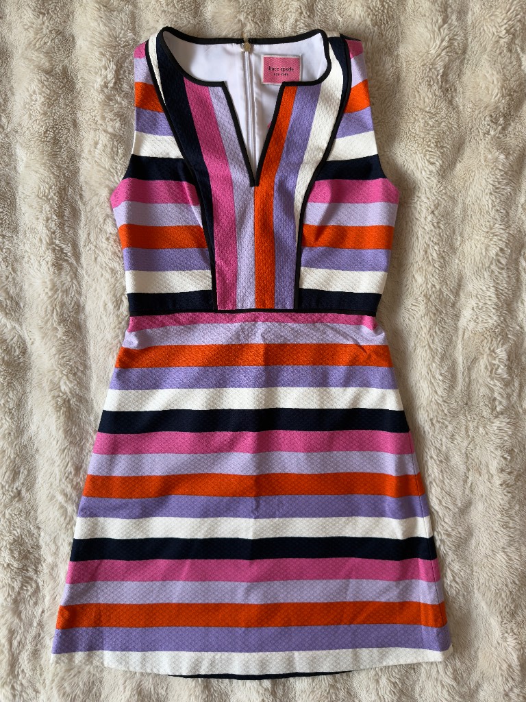 Kate Spade New York Striped Textured Dress UK 6 US 2 Pink Orange Lilac Sleeveless Mini Dress NWT