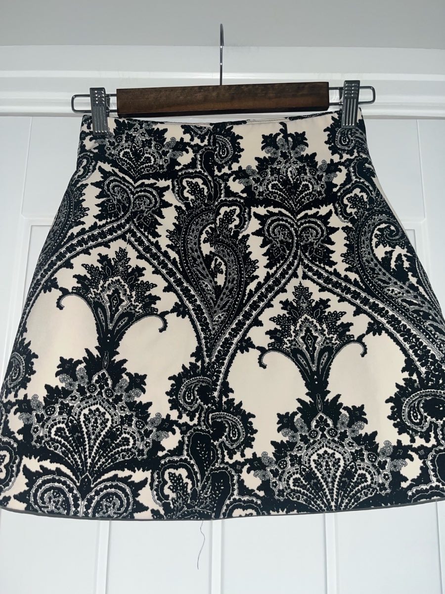 Zara Woman Black White Paisley Print Mini Skirt A-Line High Waist Old Label
