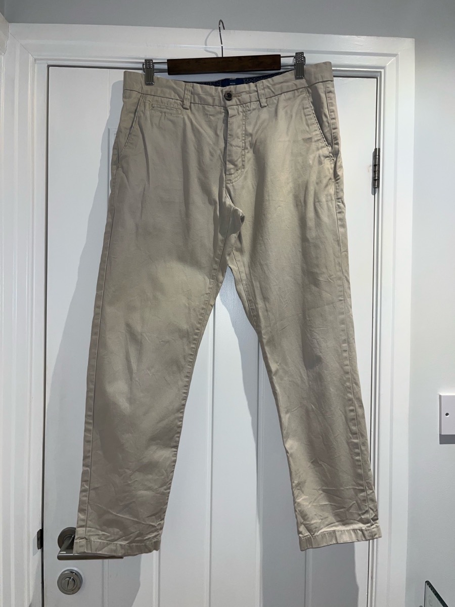 Moss Bros Camel Beige 100% Cotton Tailored Fit Mens’ Trousers