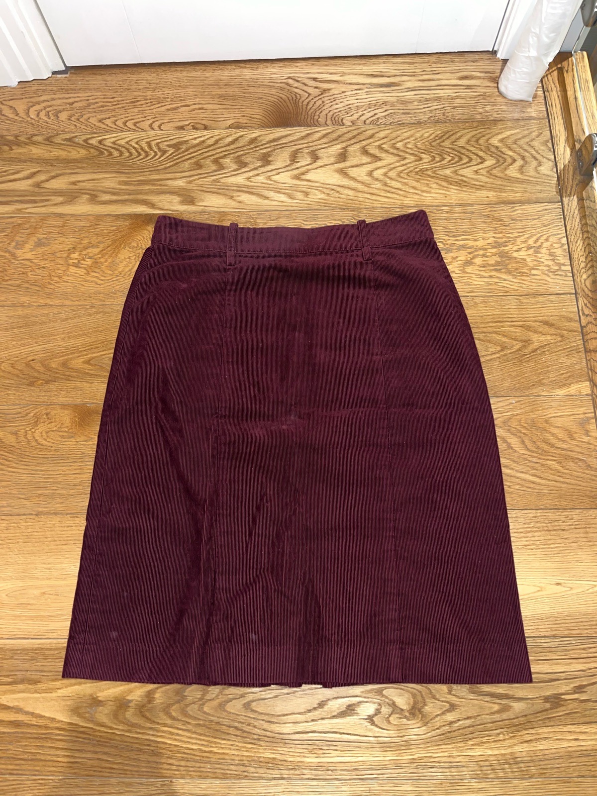 Jigsaw Corduroy Red Burgundy Cotton Pleated Back Detail Knee Length Skirt