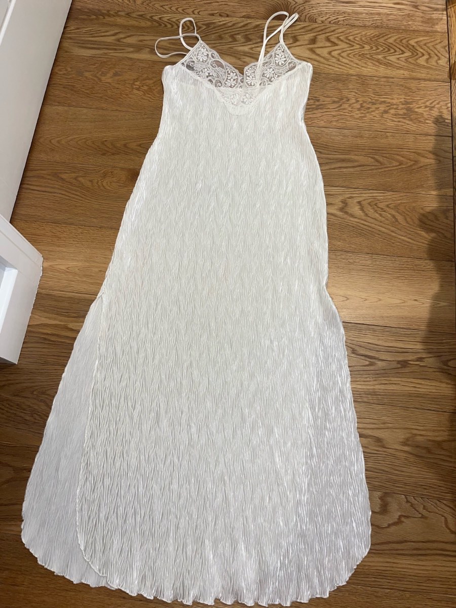 St Michael White Lace Trim Crinkle Maxi Slip Dress Cami Nightdress Cottagecore