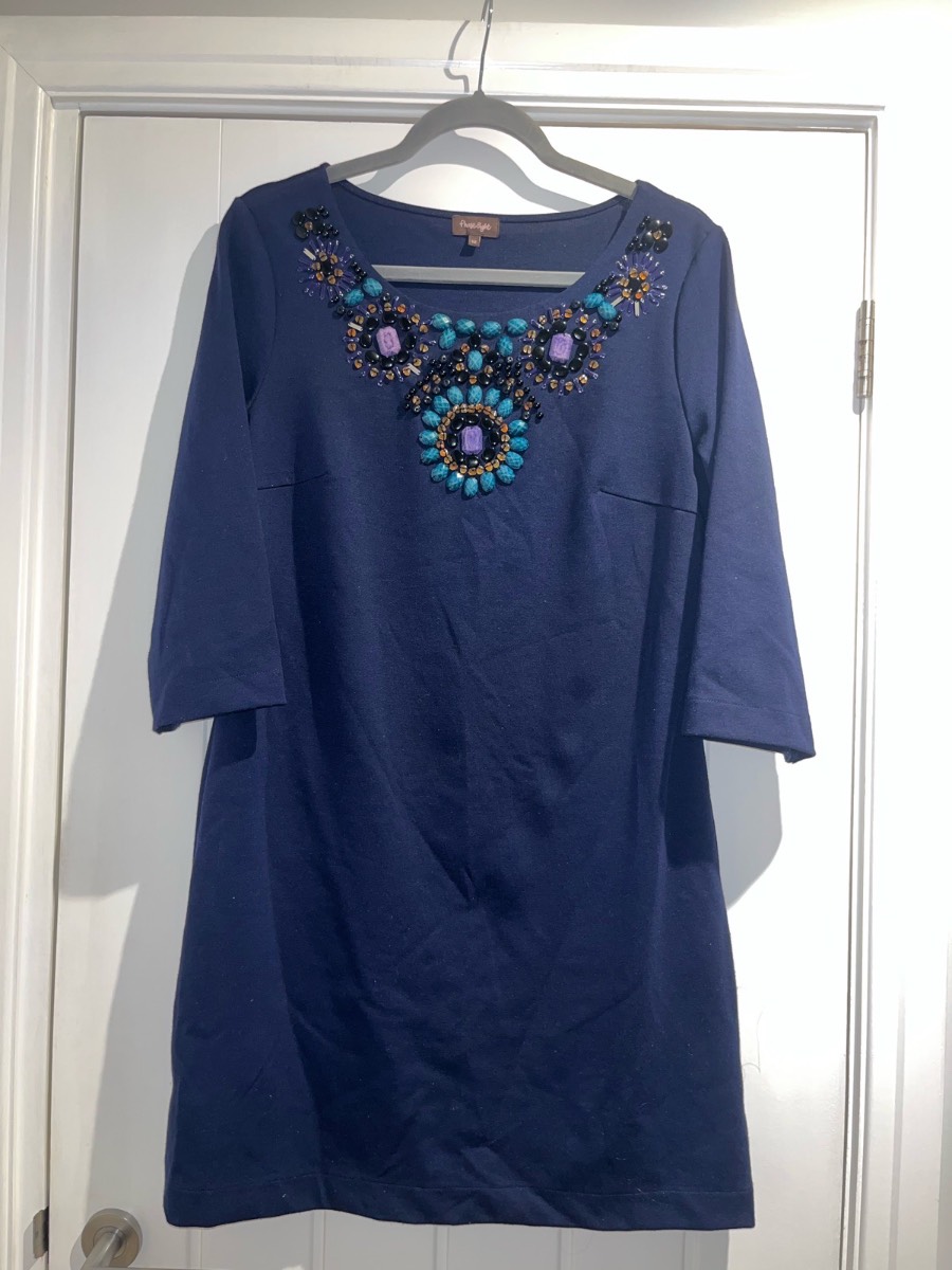Phase Eight Navy Jewel Embellished Boat Neck Viscose Blend Short Dress
