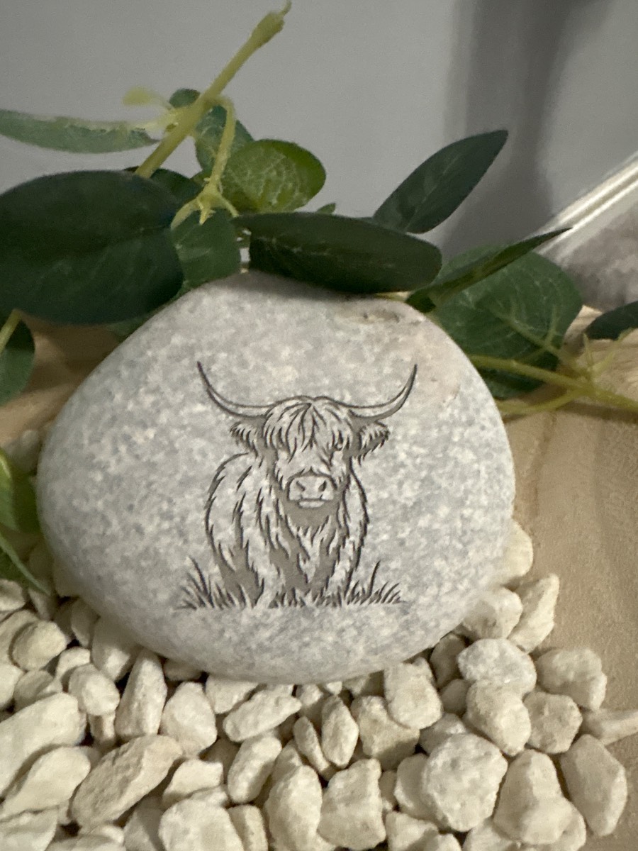 Highland Cow etched Stone - Home/Garden Decor