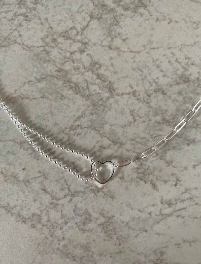 Sterling Silver S925 Open Heart Necklace with pink gift pouch