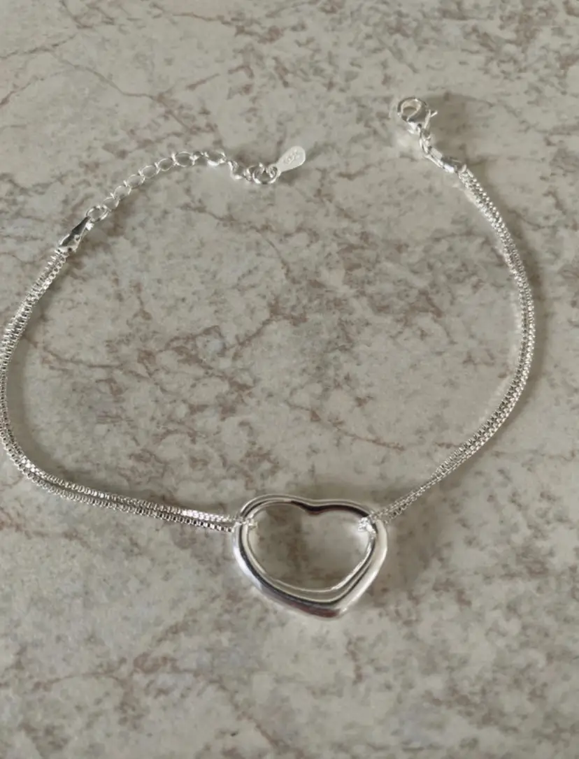 Sterling Silver S925 Open Heart Bracelet with pink gift pouch
