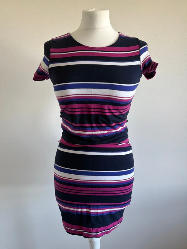 #005 Primark cotton tight dress with colorful stripes size uk 10 eu 38
