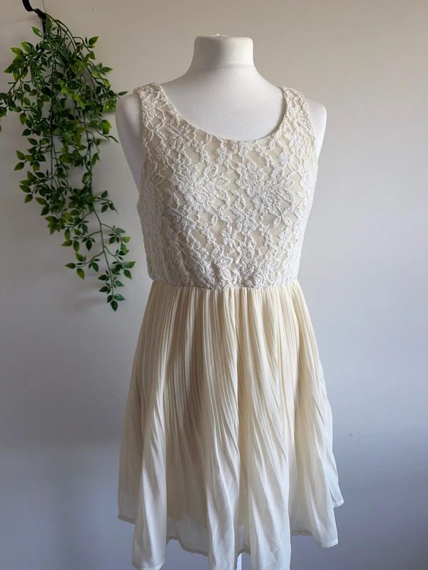 #014 New look summer party cream dress with straps and lace top size 14