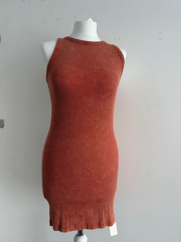 #047 Ribbed dress, long tank top, size UK 6 eur 34