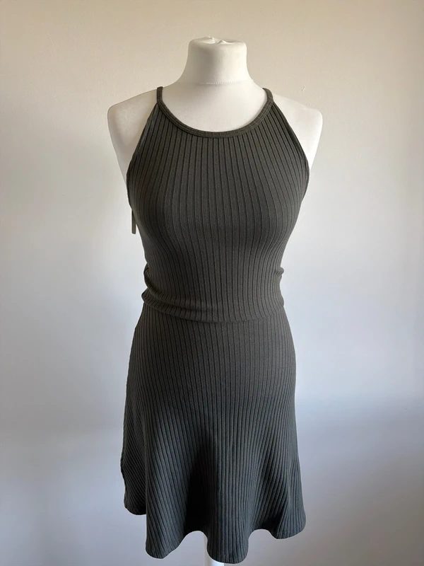 #009 Topshop khaki ribbed, flared, with straps, size uk 8 eur 36
