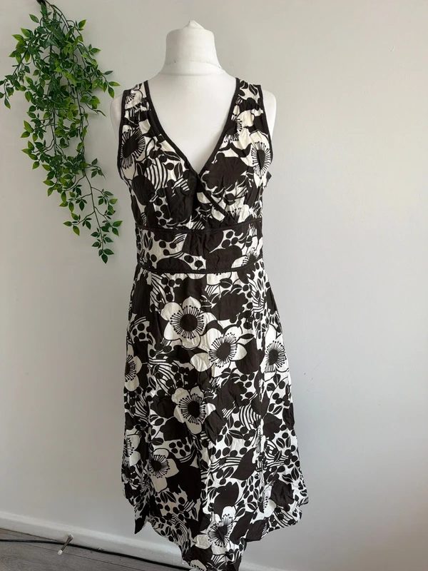 #033 F&F cotton cream dress with brown flower pattern size 14