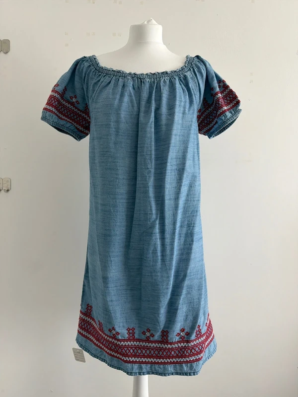 #038 Tu Boho dress, blue, embroidery, patterns, 100% cotton, size 8
