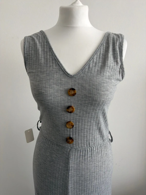 #007 Missguided grey ribbed jumpsuit size uk 10 eur 38