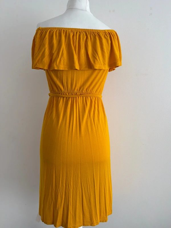 #065 Red herring, mustard, viscose summer dress, size UK 10 EU 38