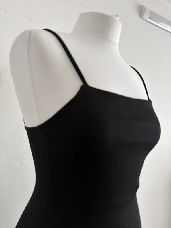 #066 Prettylittlething black fitted dress with straps size uk 8 eur 36