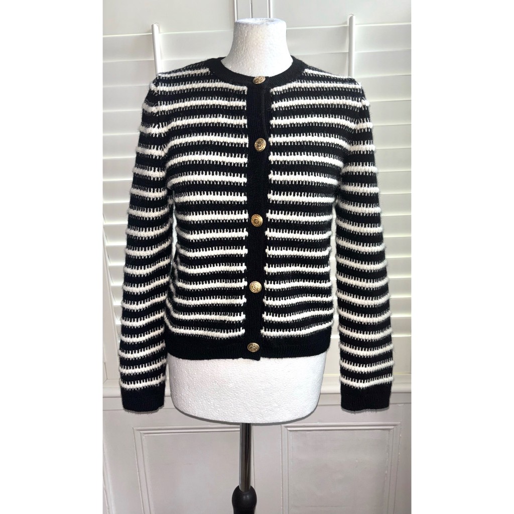 BNWoT | M&S Collection | RRP £49.00 | Black & White | Stripy | Gold Button | Cardigan | S