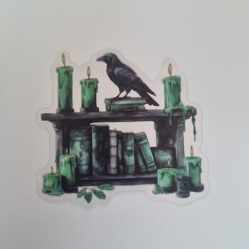 Raven and Green Candle Bookshelf Vinyl Sticker – Approx 2 Inches