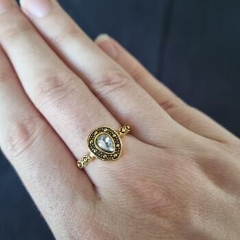 Gold Teardrop Crystal Ring – One Size, Antique Gold Finish