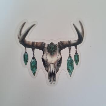 Embellished Deer Skull with Emerald Crystals Vinyl Sticker – Approx 2 Inches